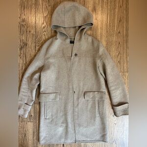 NWOT Zara Basic Women Wool Blend Handmade Hooded Long Coat M Tan Minimalist